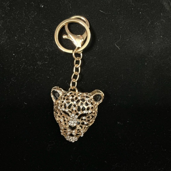 Gold Leopard Keychain with Rhinestones - Picture 2 of 2